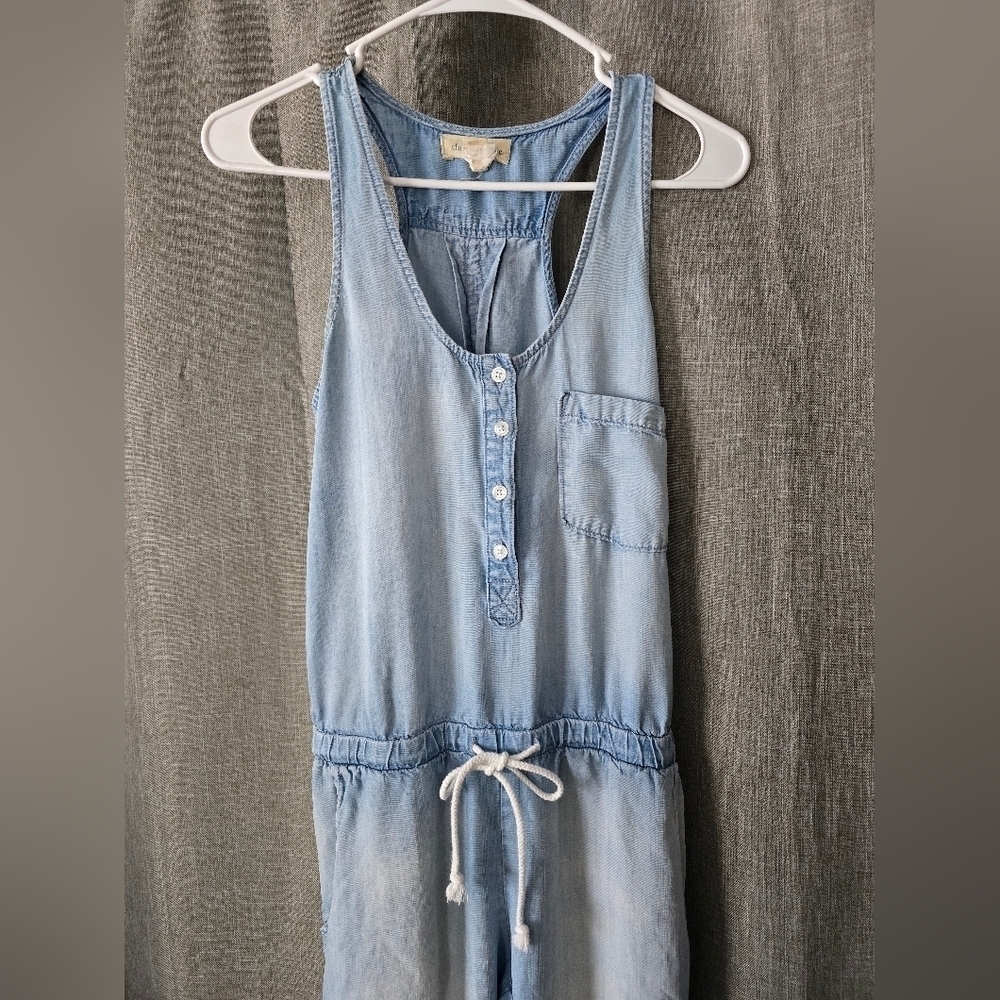 Cloth & Stone Denim Chambray Sleeveless Jumpsuit Size S Tie Waist Button Front - Picture 2 of 7